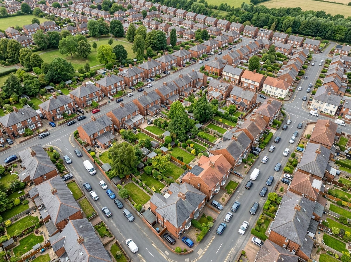 Aerial view of British residential rooftops